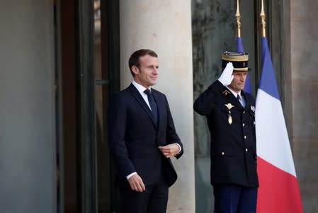 French President Emmanuel Macron meets with Hungarian Prime Minister Viktor Orban at the Elysee Palace in Paris