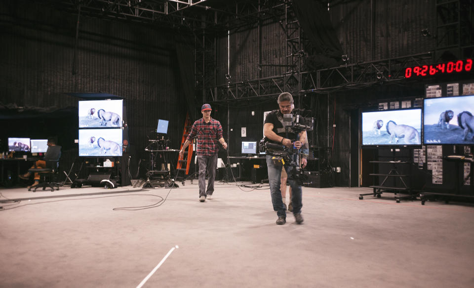 Steadicam camera operator Henry Tirl during production of <i>The Lion King</i>. (Disney)