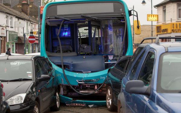 The bus reportedly ploughed into the back of other vehicles (Reuters)