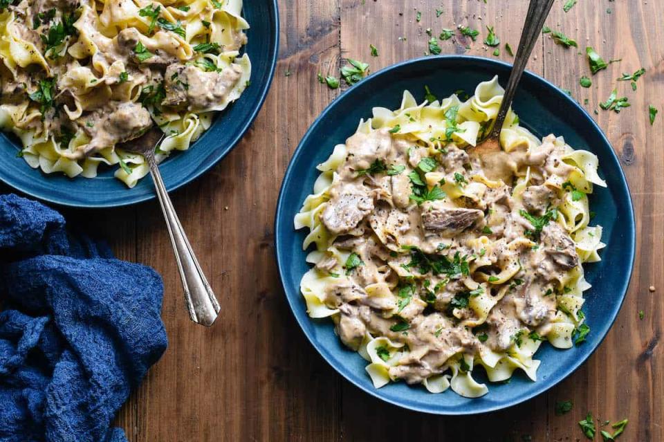 <p>Foxes Loves Lemons</p><p>Cream cheese is the secret weapon for EXTRA creamy beef stroganoff. Prep it the night before, let it cook in your crock pot all day, then serve the fall-apart tender beef with egg noodles.</p><p><strong>Get the recipe: <a href="https://foxeslovelemons.com/slow-cooker-beef-stroganoff" rel="nofollow noopener" target="_blank" data-ylk="slk:Slow Cooker Beef Stroganoff;elm:context_link;itc:0;sec:content-canvas" class="link ">Slow Cooker Beef Stroganoff</a></strong></p>
