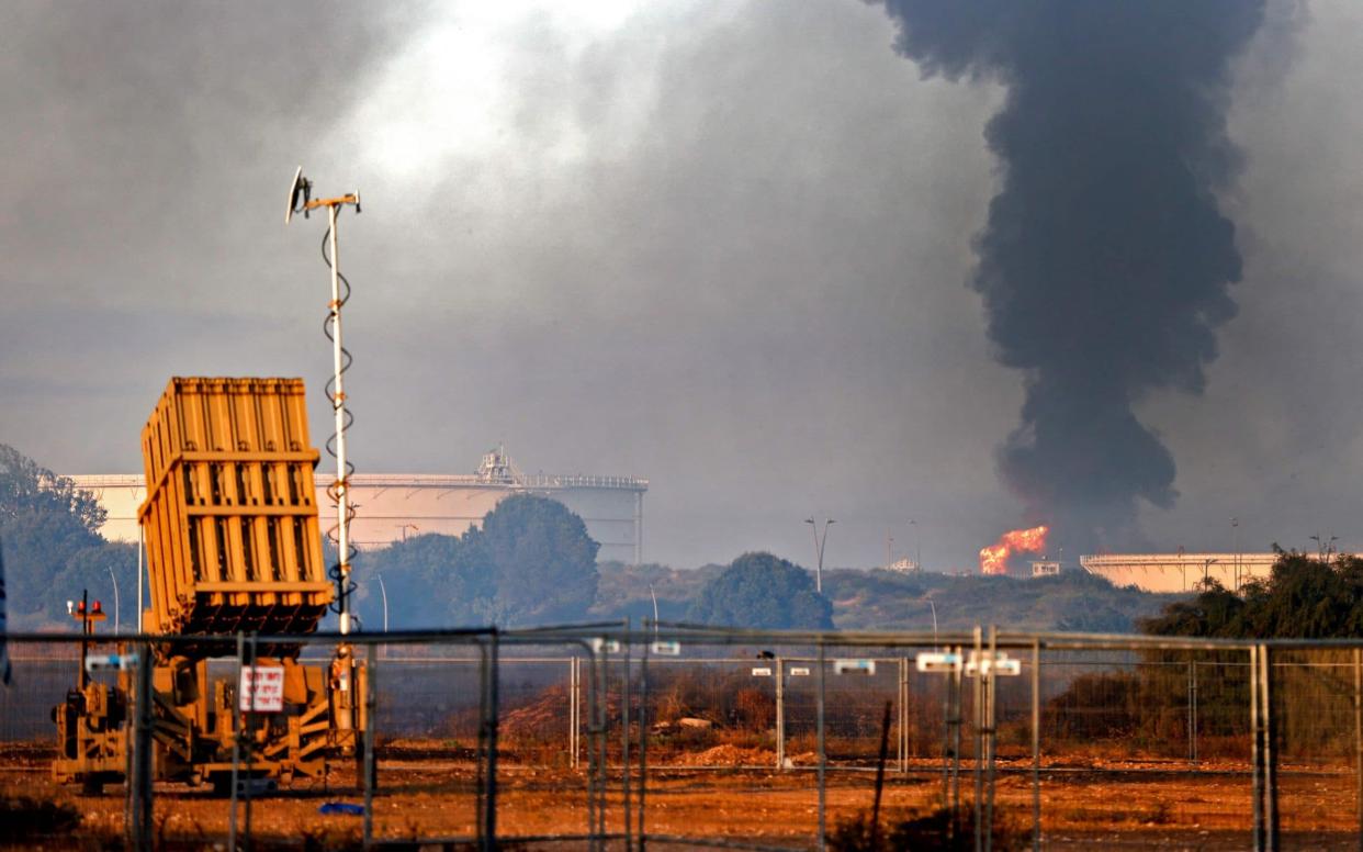 An Iron Dome aerial defence system near Ashkelon's refinery, which was hit by Hamas rockets on Tuesday - AFP