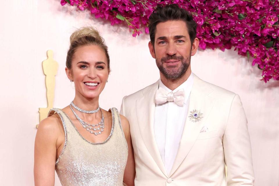 Emily Blunt and John Krasinski Match in All White on 2024 Oscars Red