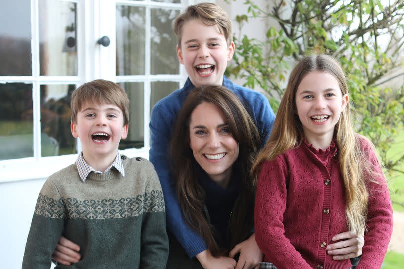 Photo issued by Kensington Palace of the Princess of Wales with her children, Prince Louis, Prince George and Princess Charlotte, taken in Windsor, earlier this week, by the Prince of Wales.  Issue date: Sunday March 10, 2024.