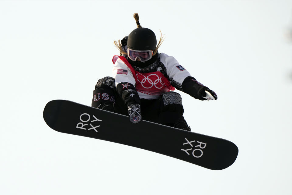 United States' Chloe Kim competes during the women's halfpipe qualification round at the 2022 Winter Olympics, Wednesday, Feb. 9, 2022, in Zhangjiakou, China. (AP Photo/Francisco Seco)