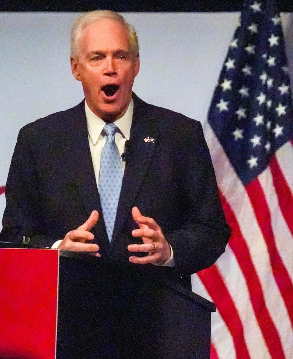 Sen. Ron Johnson delivers a speech Saturday, May 21, 2022, during the 2022 state Republican Party convention in Middleton. "Fighting for Freedom" is the theme of this year's convention.