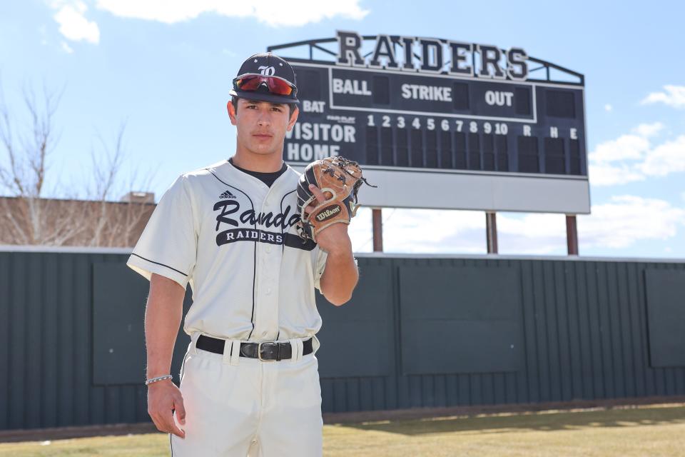 Randall’s Kole Dudding, who is posed Tuesday, Feb. 14, 2023, at the Randall High School baseball field in Amarillo, was named the Amarillo Globe-News Preseason Baseball Player of the Year.