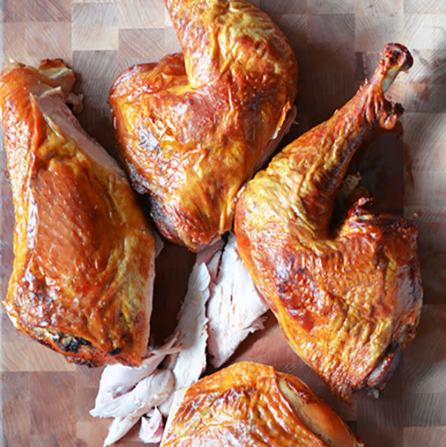 <p>For the most deceptively decadent bird ever, stuff it with ghee, sage, and thyme. Yep, even your mother-in-law will be impressed.</p><p><strong>Get the recipe at <a rel="nofollow noopener" href="http://nomnompaleo.com/post/66597843666/butterflied-big-bird-spatchcocked-turkey" target="_blank" data-ylk="slk:Nom Nom Paleo;elm:context_link;itc:0;sec:content-canvas" class="link ">Nom Nom Paleo</a>.</strong></p>