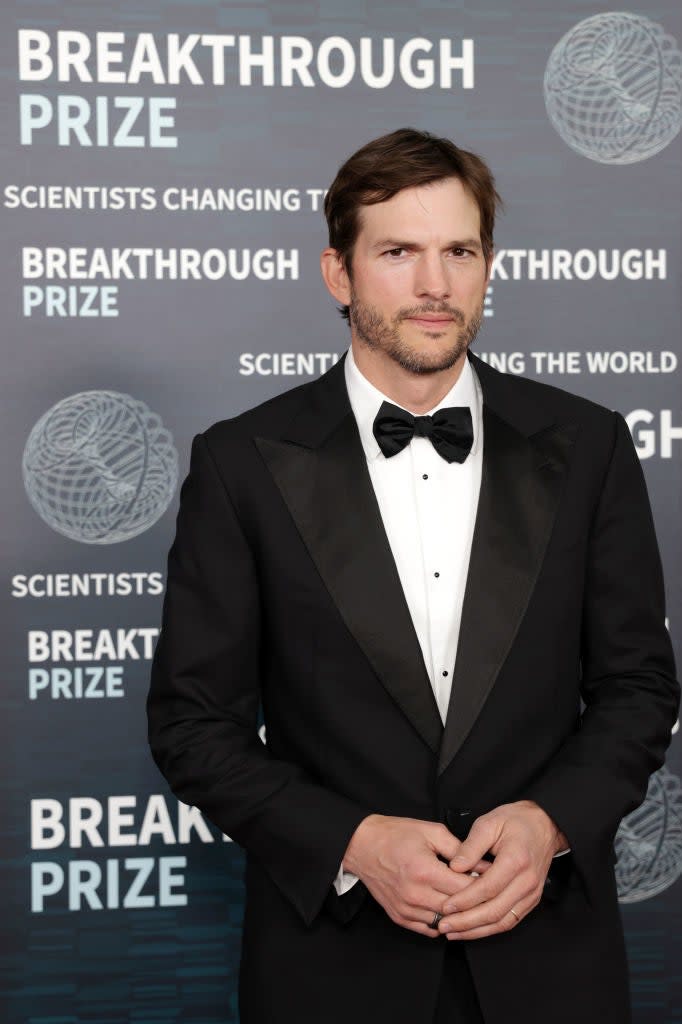 Ashton Kutcher in a tuxedo at the Breakthrough Prize event