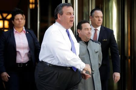 New Jersey Governor Chris Christie exits following a meeting of U.S. Republican presidential candidate Donald Trump's national finance team at the Four Seasons Hotel in New York City, U.S., June 9, 2016. REUTERS/Brendan McDermid