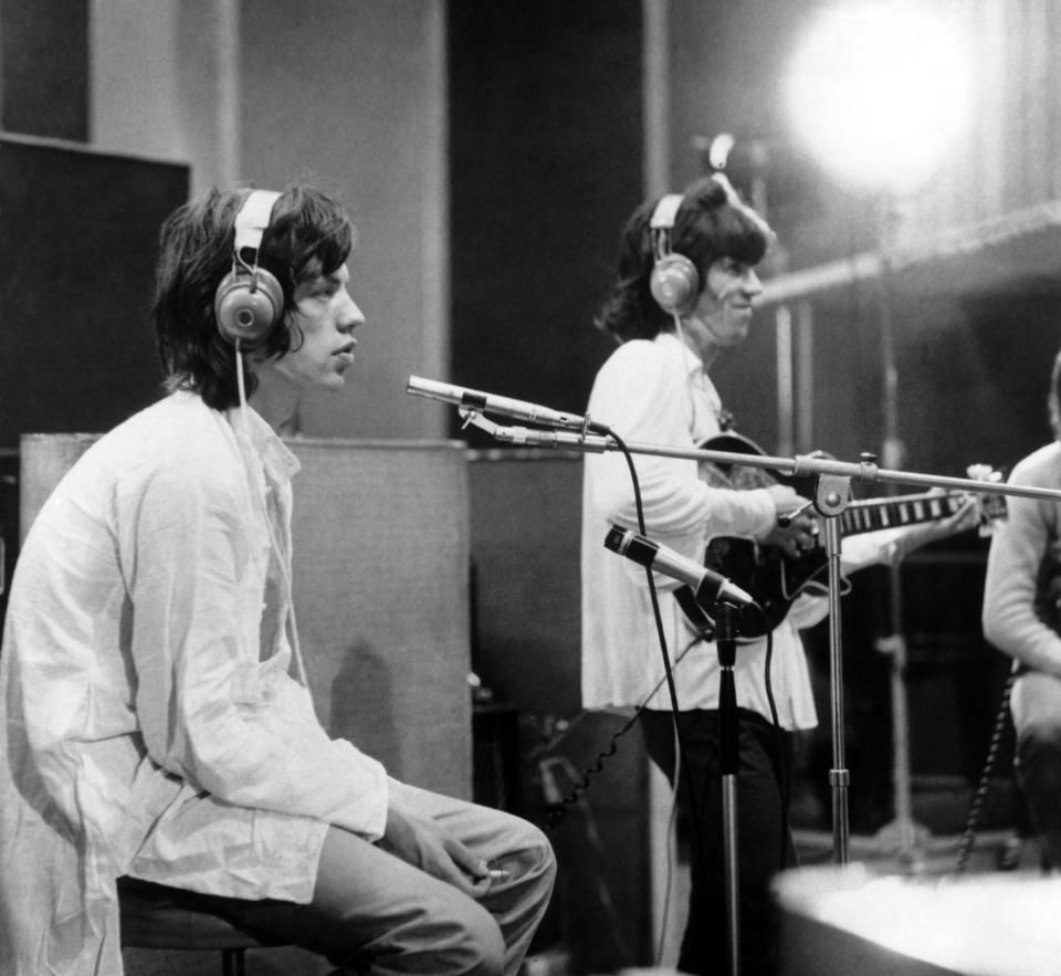 UNITED KINGDOM - MAY 01:  May, June 1968. A scene from 'ONE PLUS ONE' , the first English film by French director Jean-Luc GODARD. The ROLLING STONES are shown in the film during a recording of their influential album 'BEGGAR'S BANQUET.'  (Photo by Keystone-France/Gamma-Keystone via Getty Images)