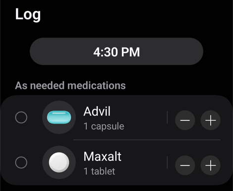Samsung Health lets you mark medication taken as needed. - Screenshot: Florence Ion / Gizmodo