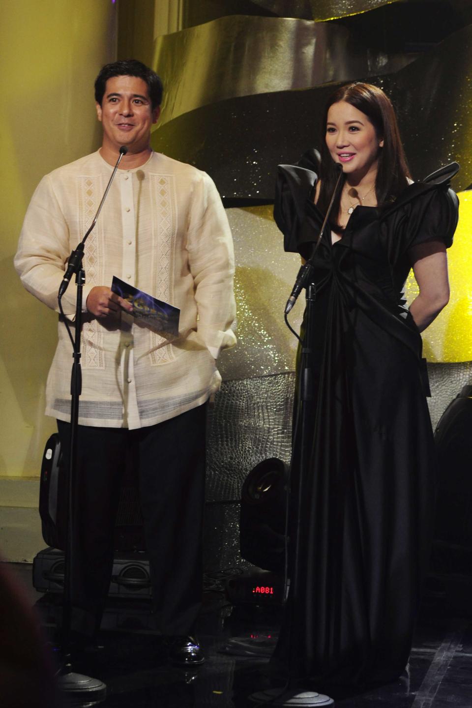 Aga Mulach and Kris Aquino host the 26th Star Awards for TV held at the Henry Lee Irwin Theater in Ateneo De Manila University on 18 November 2012. (Angela Galia/NPPA images)
