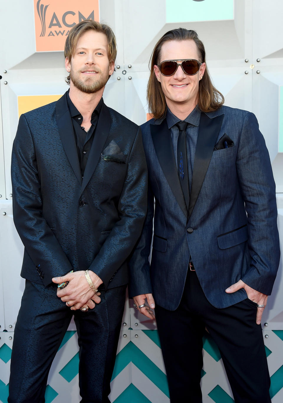 LAS VEGAS, NEVADA - APRIL 03:  Recording artists Brian Kelley (L) and Tyler Hubbard of Florida Georgia Line attend the 51st Academy of Country Music Awards at MGM Grand Garden Arena on April 3, 2016 in Las Vegas, Nevada.  (Photo by Rick Diamond/ACM2016/Getty Images for dcp)