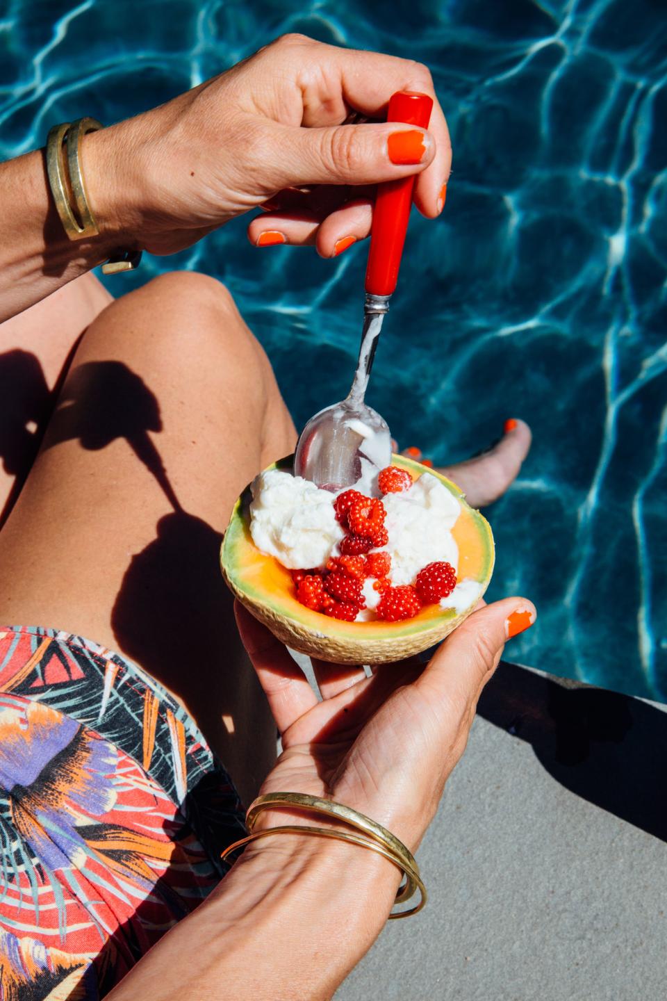 Yogurt Granita with Melon and Raspberries