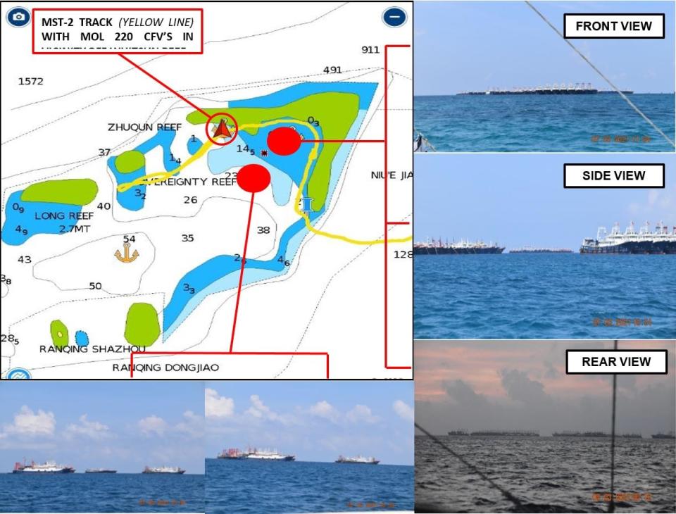 Around 220 Chinese maritime militia vessels were seen moored at Whitsun Reef (Julian Felipe) in the Philippines' exclusive economic zone in the South China Sea sparking concerns of overfishing.