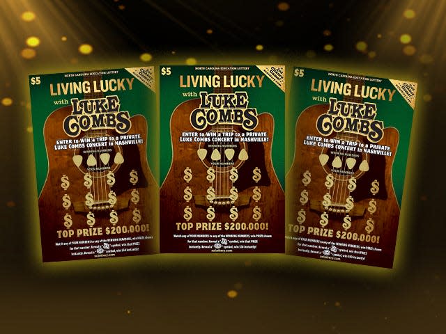 North Carolina Education Lottery scratch off cards the Living Lucky with Luke Combs game. Emmanuel Glover of Fayetteville won $200,000 in this lottery game on April 21.