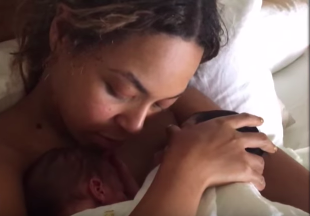 A shot of Bey with her newborn twins, Sir and Rumi. 