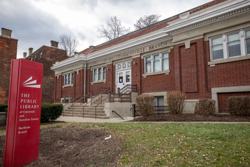 The Cincinnati and Hamilton County Public Library's Northside Branch, pictured Friday, Dec. 16, 2022, still features the Cumminsville name on the building’s front engraving.