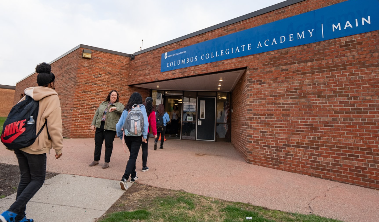 Students heading for classes at Columbus Collegiate Academy, 300 Dana Ave. , one of the brick-and-mortar charter schools the guest columnist argues is not fairly funded by the state in comparison to public schools.