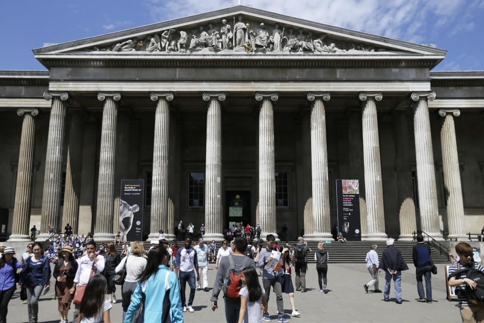 Visitors walk outside the British Museum in Bloomsbury, London, on June 26, 2015. / Credit: Tim Ireland / AP
