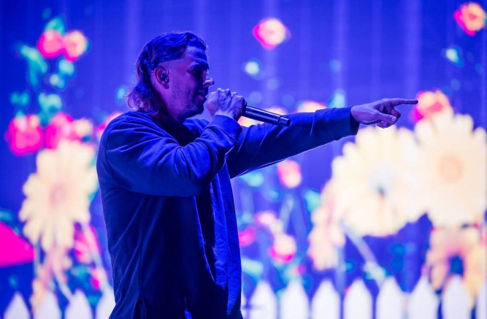 Lead vocalist M. Shadows performs with Avenged Sevenfold on the first day of Aftershock music festival on Thursday.