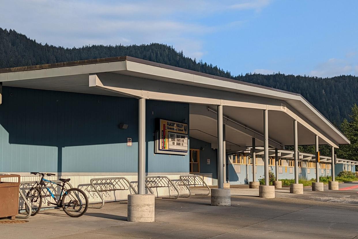 The Glacier Valley Elementary School is seen in Juneau, Alaska, on Tuesday, June 14, 2022. A dozen students and two adults were served floor sealant instead of milk at the school after containers were apparently mixed up, the superintendent said Wednesday. Several children complained of burning sensations in their mouth and throats, and at least one child was treated at the local hospital after the Tuesday morning mix-up, Superintendent Bridget Weiss said.