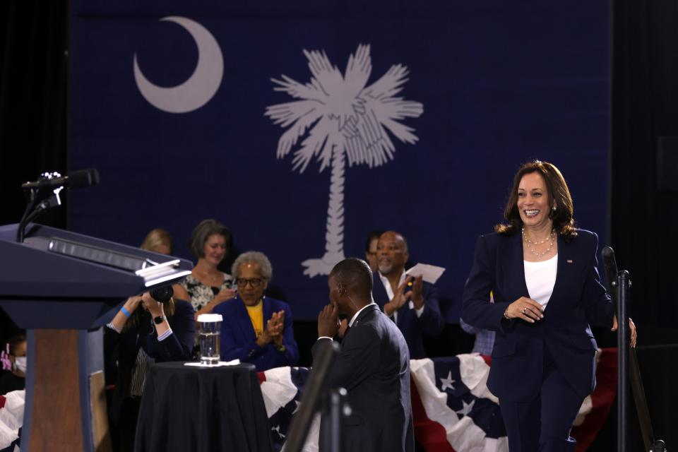 Vice President Kamala Harris spoke at a COVID-19 vaccination mobilization event at the Phillis Wheatley Community Center June 14, 2021 in Greenville, South Carolina. The trip is part of a nationwide tour to encourage people to get vaccinated. While in South Carolina, Harris also met with voting rights activists. (Photo by Alex Wong/Getty Images)