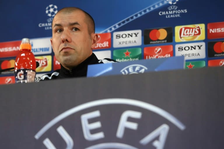 Monaco coach Leonardo Jardim pictured during a press conference in Monaco on March 14, 2017, the eve of their Champions League last 16 second leg against Manchester City