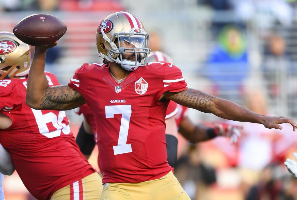 Kaepernick, pictured in a game Jan.1, threw for 2,241 yards last season in 11 starts. (Photo: Thearon W. Henderson via Getty Images)