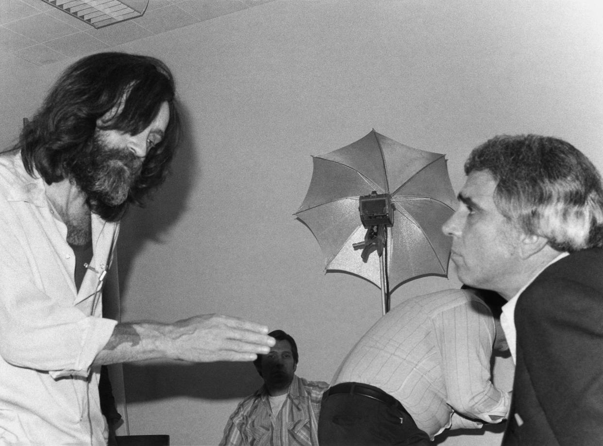 Charles Manson, while he was serving a life sentence in California for the 1969 Tate-LaBianca murders, in an interview with Tom Snyder in 1981. (Photo: NBC NewsWire/NBC/NBCU Photo Bank via Getty Images)