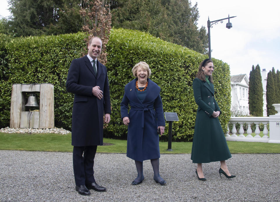 The Duke and Duchess of Cambridge meet with Sabina Coyne at Aras an Uachtarain, Dublin, during their three day visit to the Republic of Ireland. PA Photo. Picture date: Tuesday March 3, 2020. See PA story ROYAL Cambridge. Photo credit should read: Colin Keegan/PA Wire