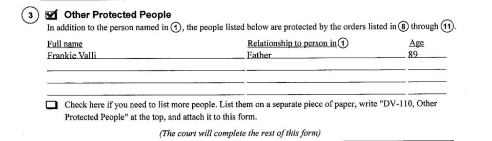 Emilio Valli this week applied for a restraining order against his older brother Francesco Valli , after telling a court he had threatened both him and their father. United States Courts