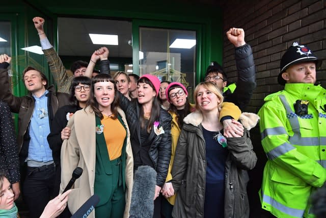 Some of the Stansted 15 outside Chelmsford Crown Court after sentencing