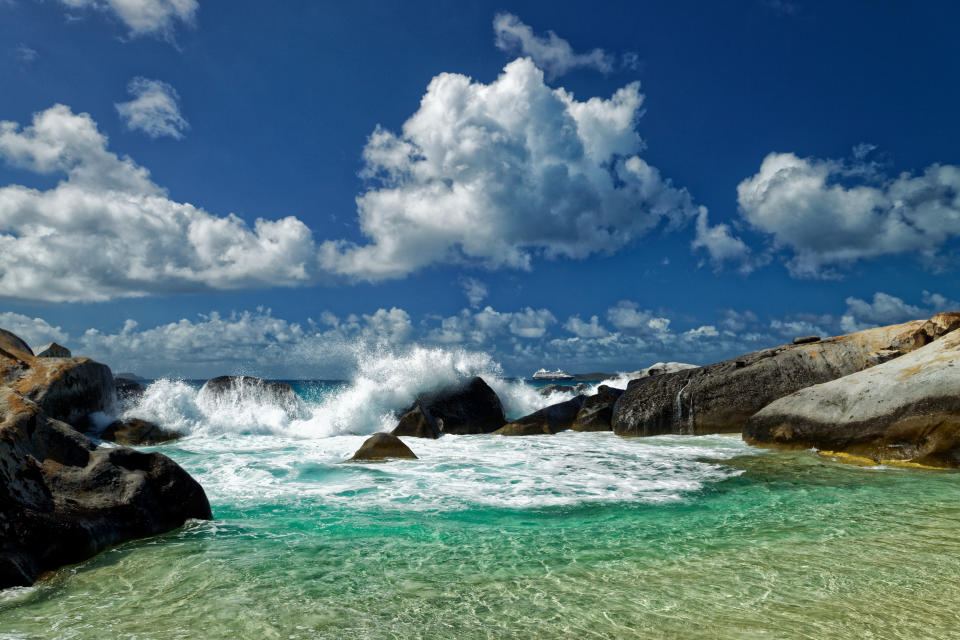 Surf and tide at Baths National Park, Virgin Gorda, British Virgin Islands