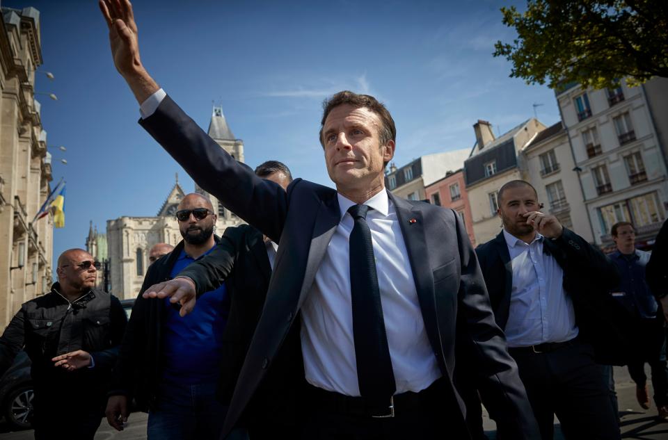 Macron waves to supporters in Saint Denis (Getty)