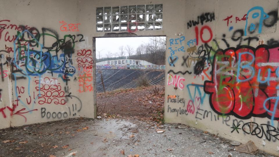 This is the view from inside an upper concession area at the Rubber Bowl.