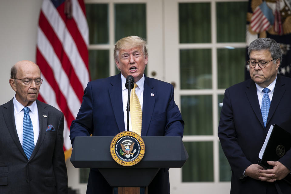 Donald Trump with Wilbur Ross, left, and William Barr