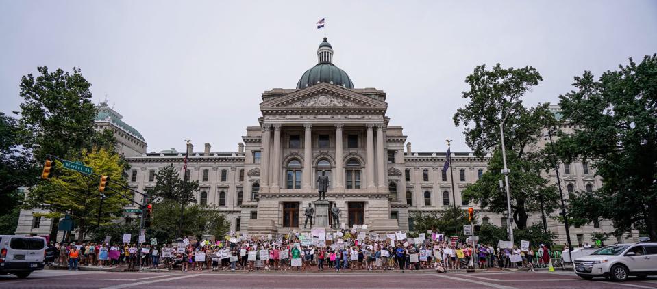 Abortion-rights supporters and anti-abortion supporters gathered to protest during a special session Monday, July 25, 2022, at the Indiana Statehouse in Indianapolis. 