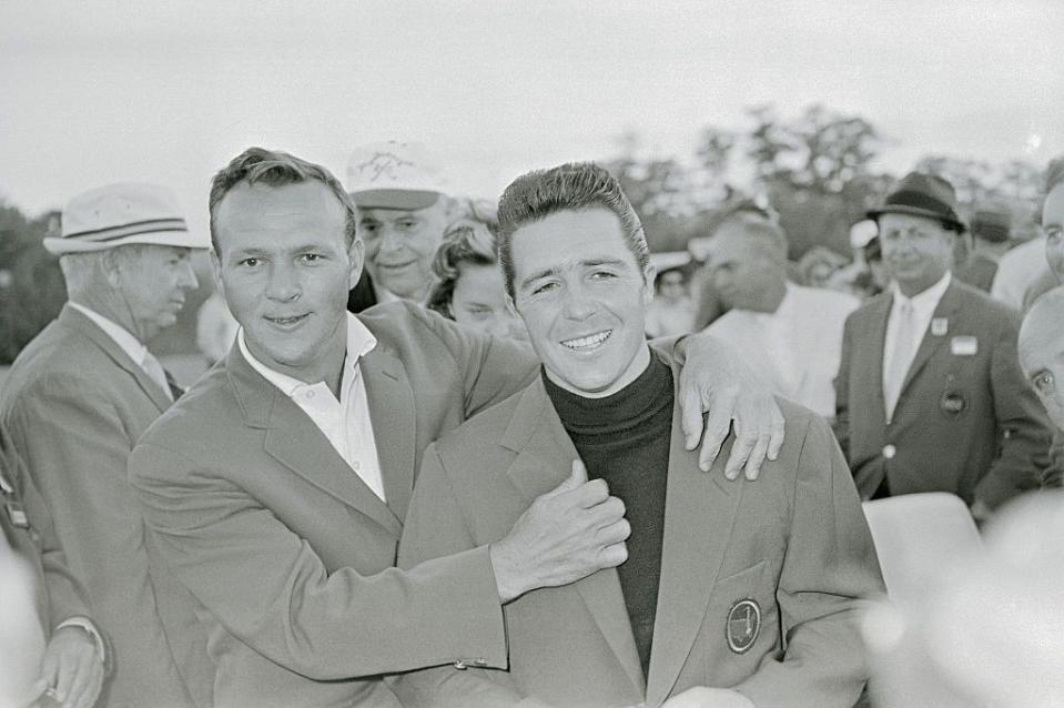 golfers arnold palmer and gary player at masters