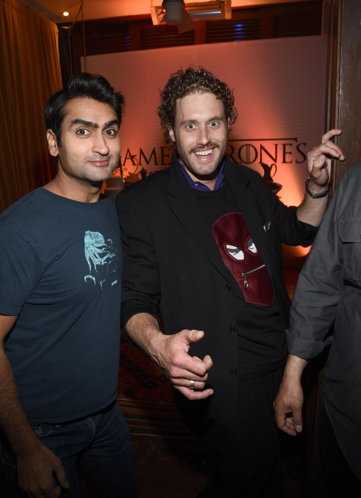 SAN DIEGO, CA - JULY 11:  Actors Kumail Nanjiani (L) and T.J. Miller attend Entertainment Weekly's Comic-Con 2015 Party sponsored by HBO, Honda, Bud Light Lime and Bud Light Ritas at FLOAT at The Hard Rock Hotel on July 11, 2015 in San Diego, California.  (Photo by Michael Buckner/Getty Images for Entertainment Weekly)