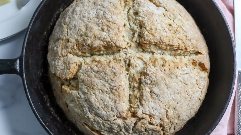 soda bread in black pan