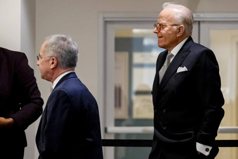James Biden, brother of President Joe Biden, accompanied by Attorney Paul Fishman, left, arrives for a private interview with House Republicans at Thomas P. O'Neill House Office Building on Capitol Hill in Washington, Wednesday, Feb. 21, 2024. (AP Photo/Andrew Harnik)