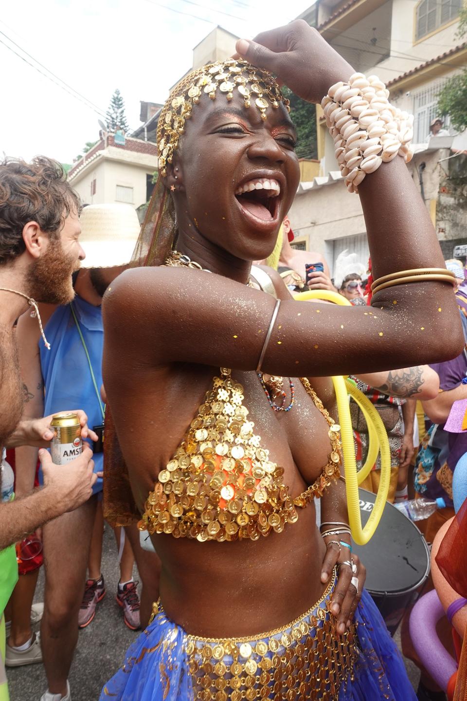 Dancing at a block party during Carnaval.