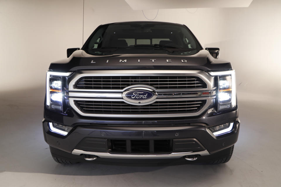 In a photo from, Wednesday, June 24, 2020, the new 2021 Ford F-150 truck is photographed in Ferndale, Mich. Six years ago, Ford bet big on the top-selling vehicle in America, rolling out a radical new version of the F-Series pickup with a lighter aluminum body instead of steel. Now it's time for another revamp, and Ford is playing it safe. On the outside, the truck changes little. The biggest differences are a gas-electric hybrid version, internet connectivity, and a revamped interior that turns the truck into more of a rolling office or even a place to nap. (AP Photo/Carlos Osorio)