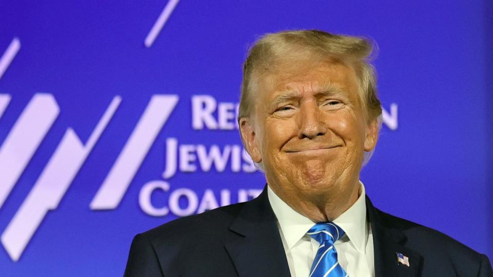 PHOTO: Former President Donald Trump is introduced at the Republican Jewish Coalition's Annual Leadership Summit in Las Vegas, NV, Oct. 28, 2023. (Ethan Miller/Getty Images)