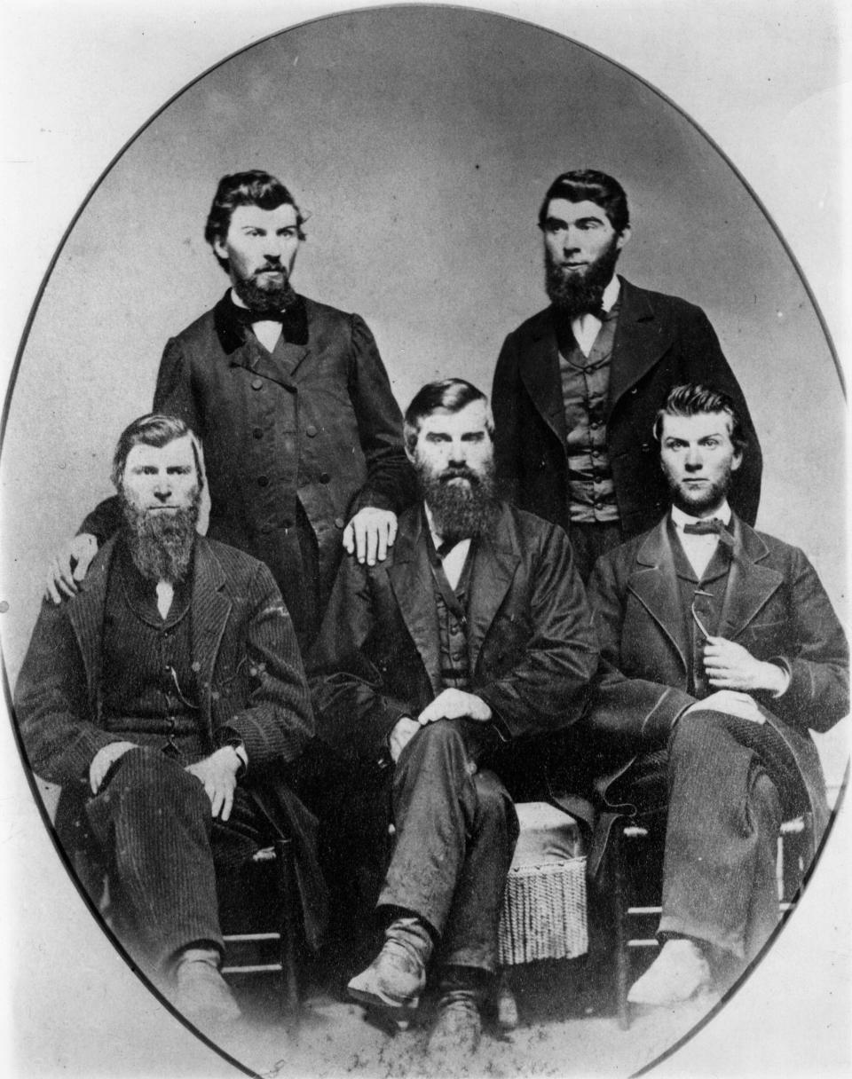 The Studebaker brothers, posing in a photo taken around 1877, created a South Bend enterprise that became the nation's largest wagon manufacturer and was the only wagon firm to successfully become a producer of cars and trucks. They are, seated from left, Clement, Henry and J.M., and standing from left, Peter and Jacob.