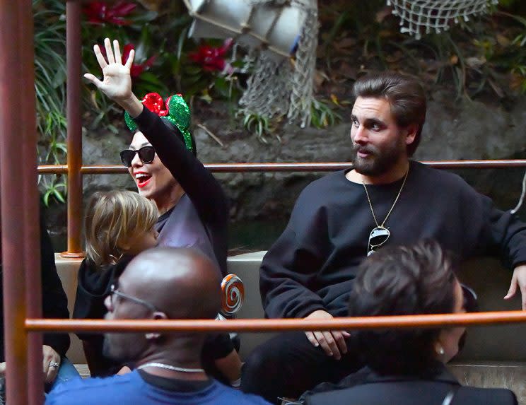 Kourtney Kardashian and Scott Disick celebrate Mason and Reign's birthdays with a trip to the happiest place on earth, Disneyland. Kourt and scott were also accompanied by Kourtney's mom Kris Jenner and her boyfriend. The group were seen enjoying many of the rides through the park including the haunted mansion, and the jungle cruise and enjoyed a nice meal inside the blue bayou. Pictured: Kourtey Karashian, Scott Disick, Mason Disick, Reign Disick, Penelope Disick, Kris Jenner, Corey Gamble Ref: SPL1408978 141216 Picture by: Sharpshooter Images/Splash News Splash News and Pictures Los Angeles:310-821-2666 New York:212-619-2666 London:870-934-2666 photodesk@splashnews.com 