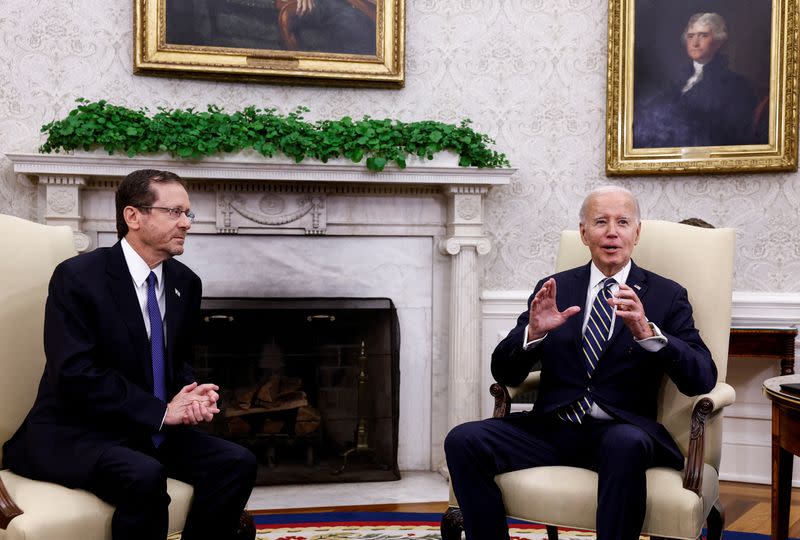 FILE PHOTO: U.S. President Biden meets with Israeli President Herzog at the White House in Washington