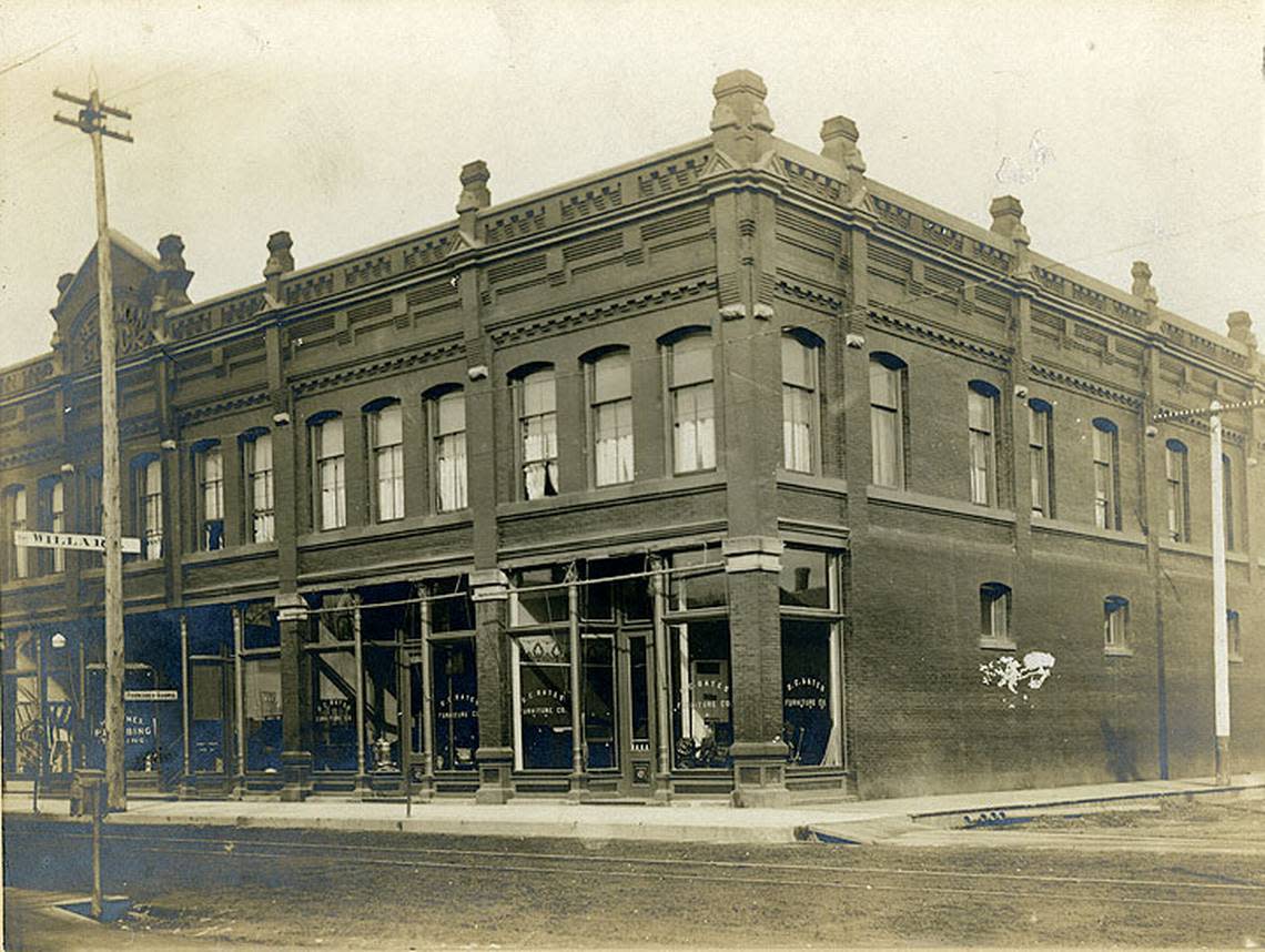 In 1891, the Bettman family, who were early merchants, built the masonry structure shown here, at 312-324 Fourth Avenue. It featured stores on the ground floor, with a hotel above. The building was damaged in the 1949 earthquake and the top two stories removed. The building still exists, much altered. Image selected and captioned by Deborah Ross on behalf of the Olympia Historical Society and Bigelow House Museum, olympiahistory.org.