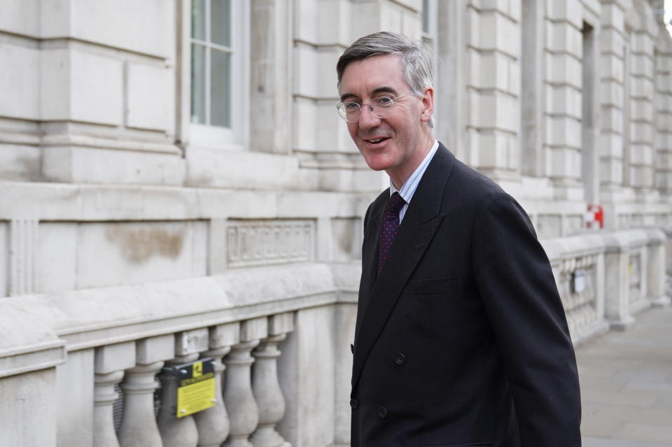 Minister for Brexit Opportunities and Government Efficiency in the Cabinet Office Jacob Rees-Mogg returns to the cabinet office in London, following the resignation of two senior cabinet ministers on Tuesday. Picture date: Wednesday July 6, 2022.